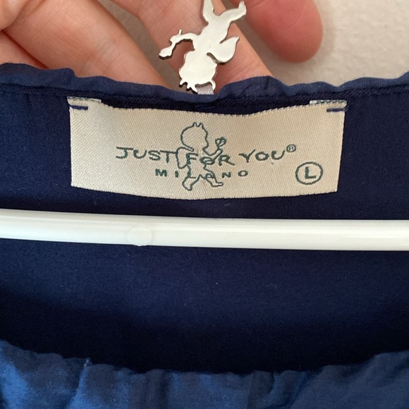 Just for You Navy Cotton Silk Sleeveless Dress with Floral Accents L - Picture 2 of 8